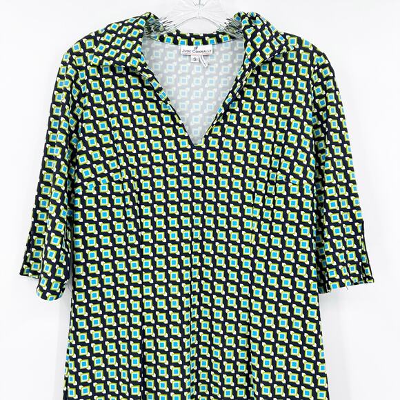 Jude Connally Michelle Geometric Blue Green Casual V Neck Dress Women’s Sz S - Picture 4 of 11